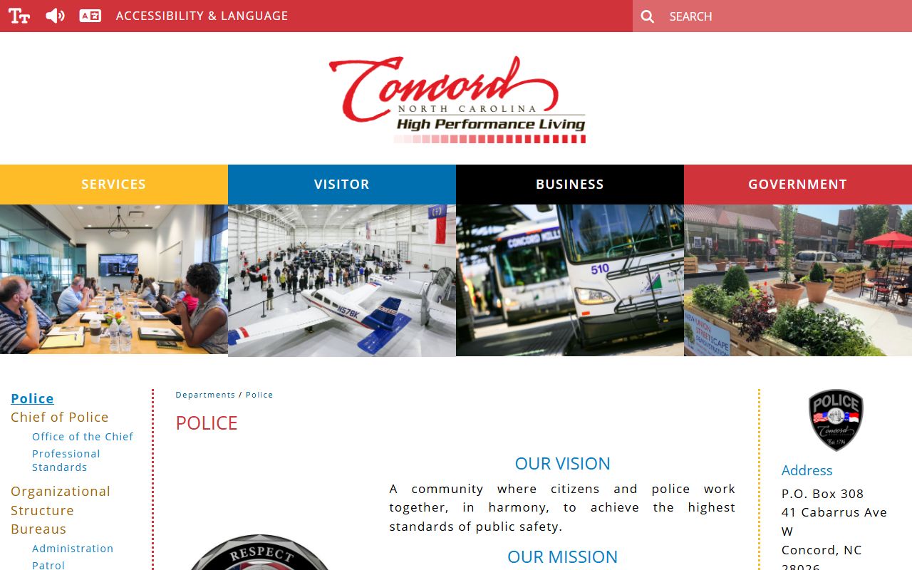 Concord Police Department website for warrant records and police services