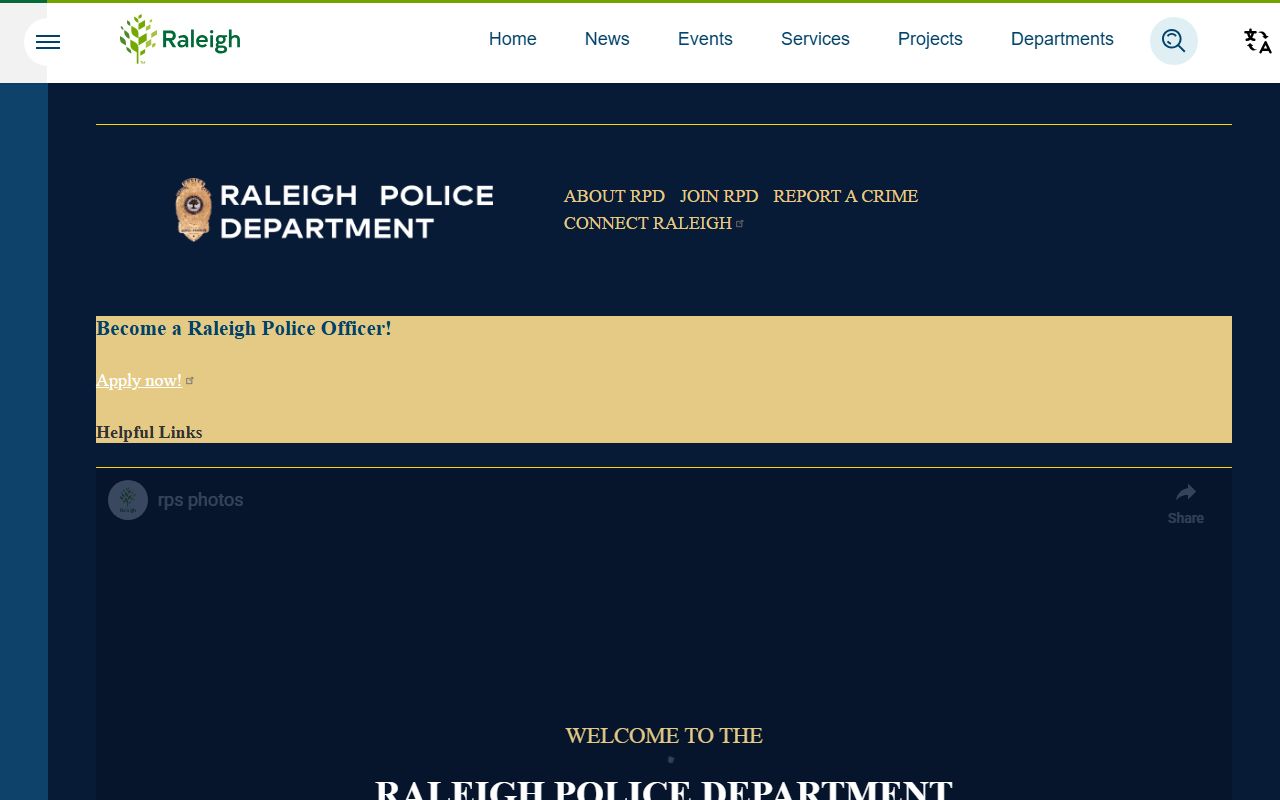 Raleigh Police Department website for warrant records and police services