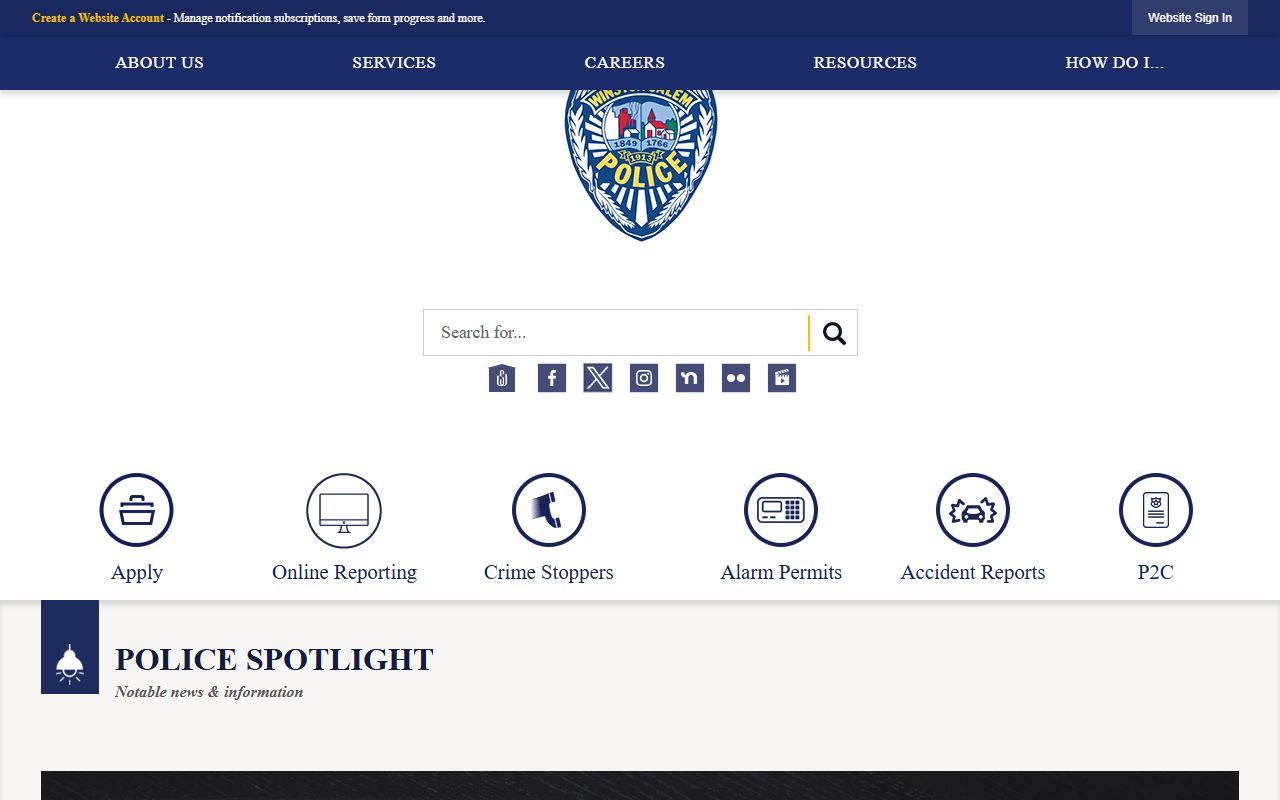 Winston-Salem Police Department website for warrant records and police services
