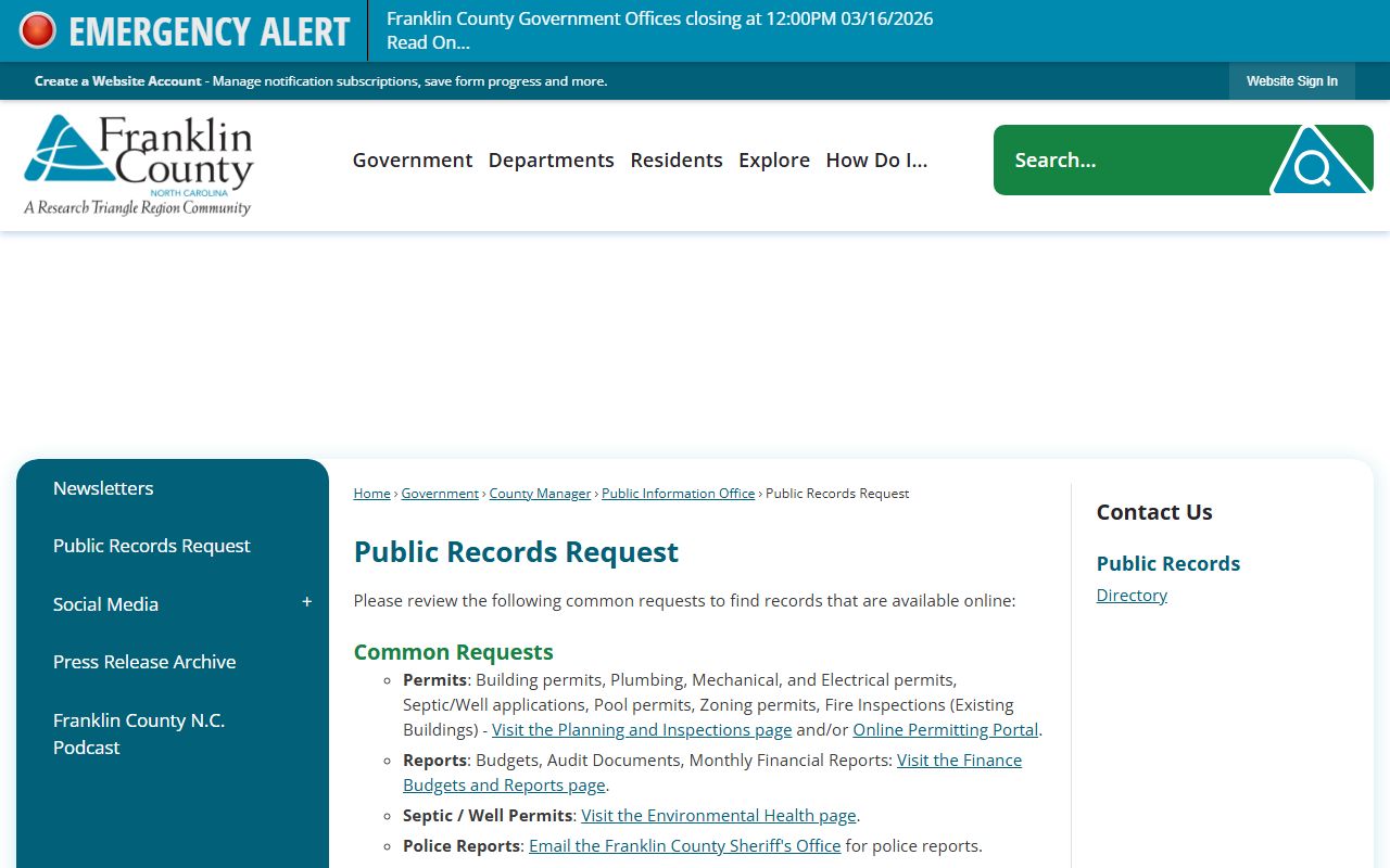 Franklin County public records request portal for warrant records