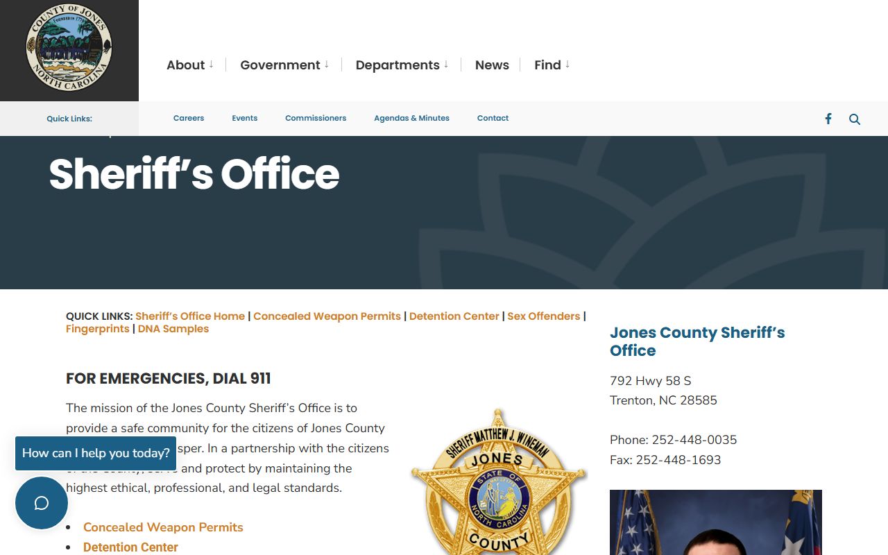 Jones County Sheriff's Office website for warrant records