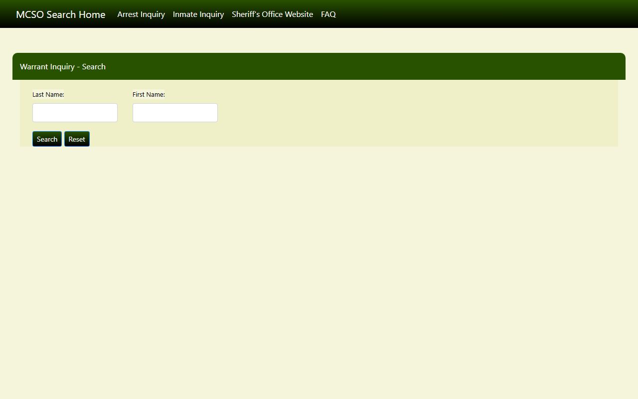 Mecklenburg County Sheriff warrant inquiry tool for warrant records