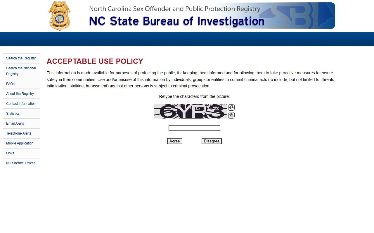 North Carolina sex offender registry search for warrant records